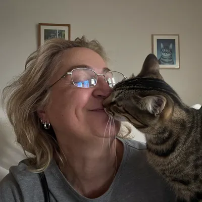 Carol M. with one of her cats