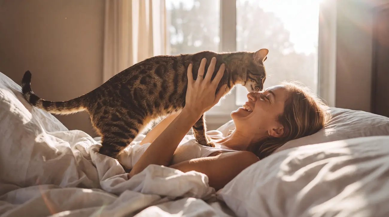 A quiet Sunday morning — a cat head-butting its owner's chin, welcomed